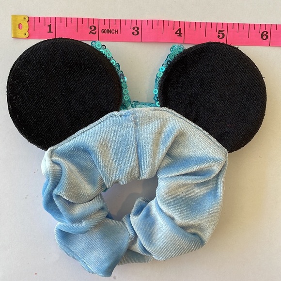 Mickey Mouse Ears Scrunchie Ponytail Holder with Sequins - Blue with Black Ears - Picture 4 of 6